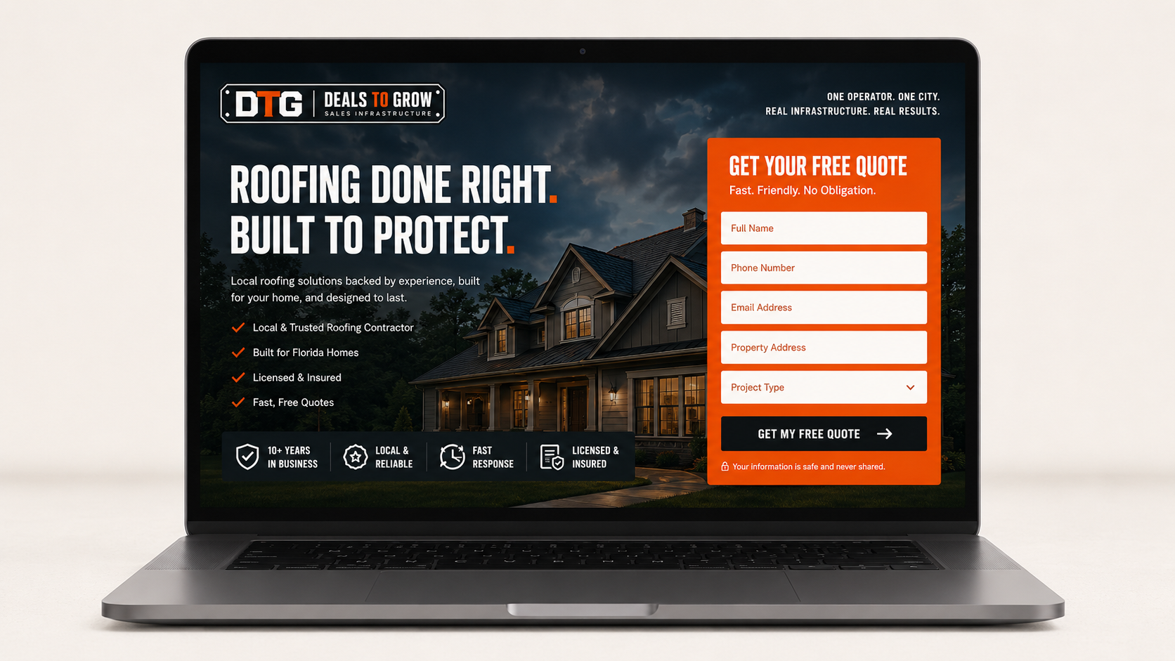 Landing page on a laptop