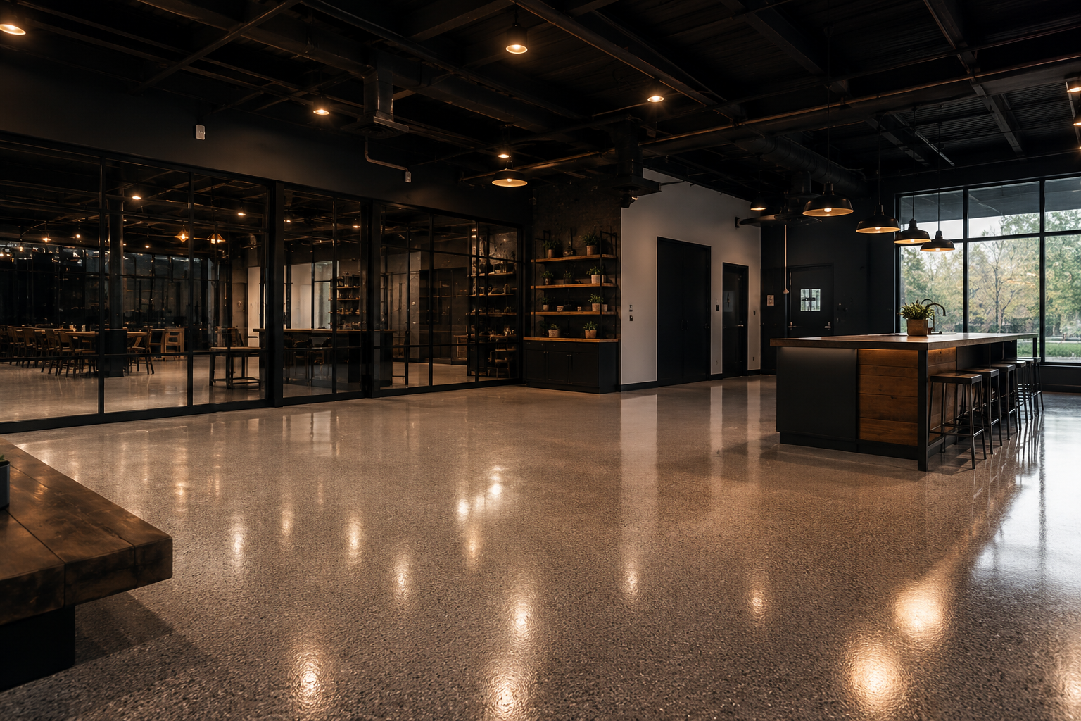 Commercial showroom with polished epoxy floor