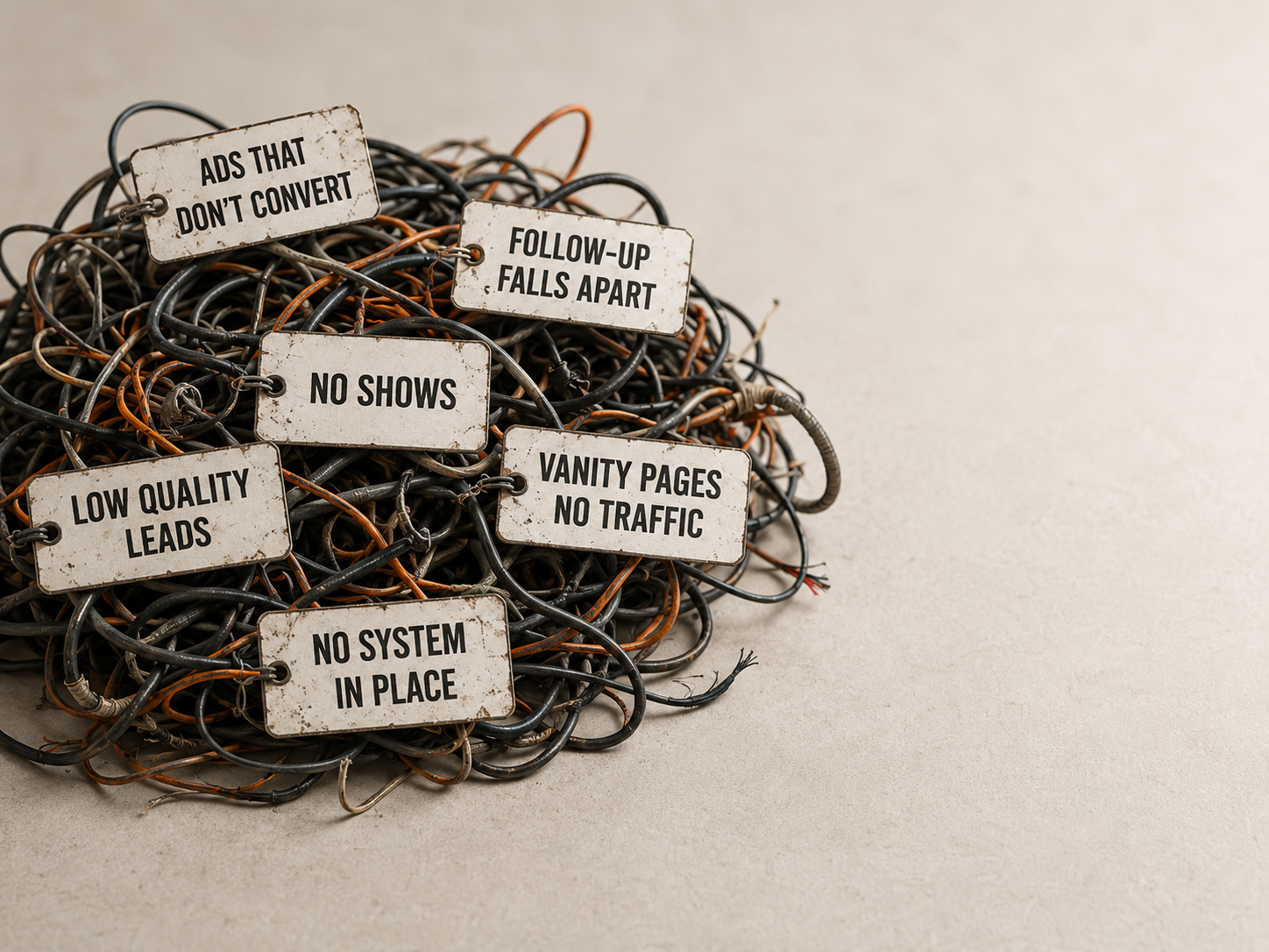 Tangled hooks tagged with common bath-marketing failures