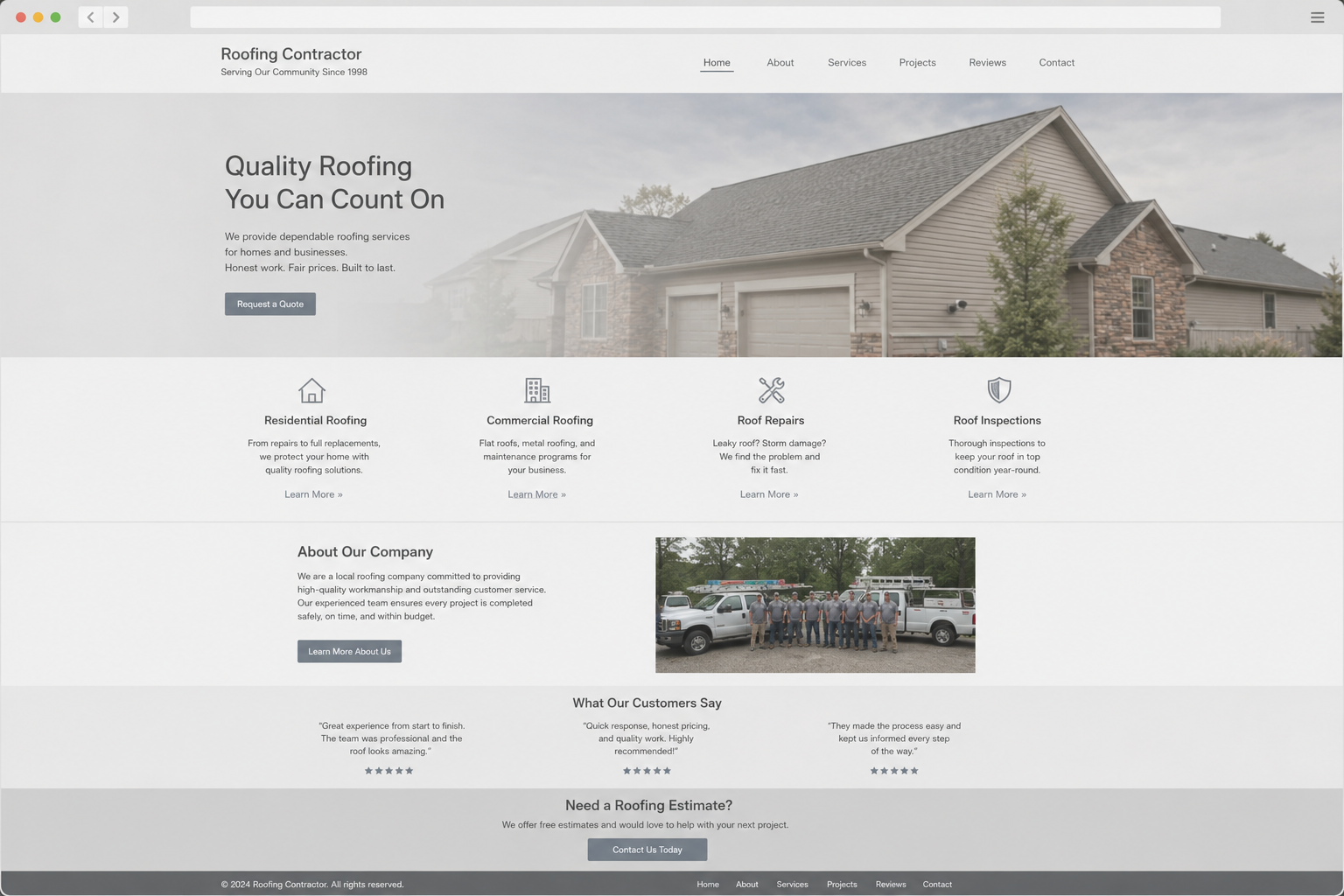 Generic gray contractor website template with stock layout
