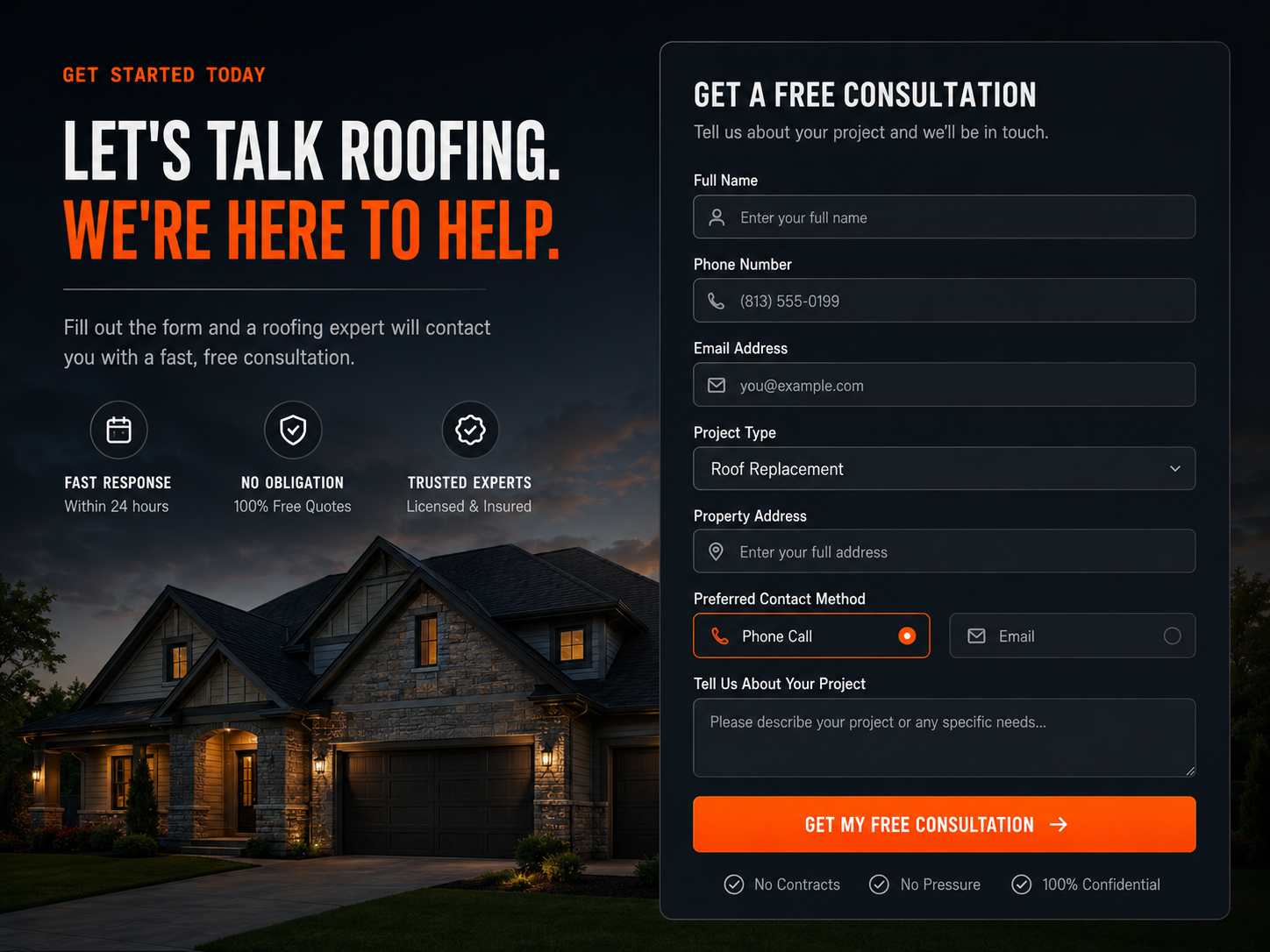 Short inspection-request form on a contractor website
