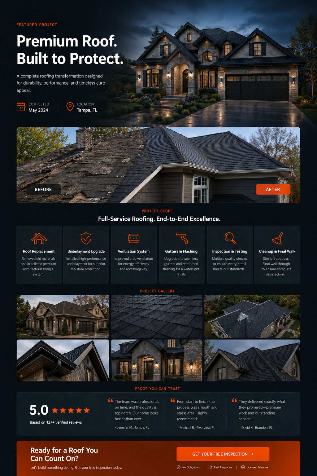 Sample project page with photo gallery of completed work
