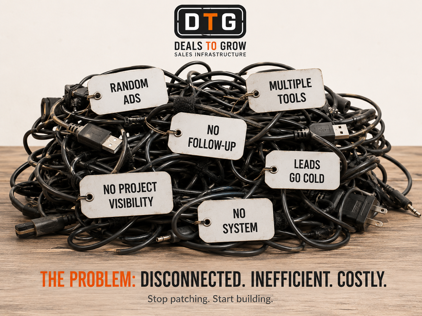 Tangled cables labeled with disconnected GC marketing problems