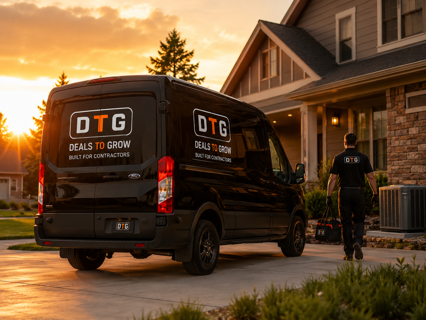 DTG van at sunset parked at a finished HVAC service call