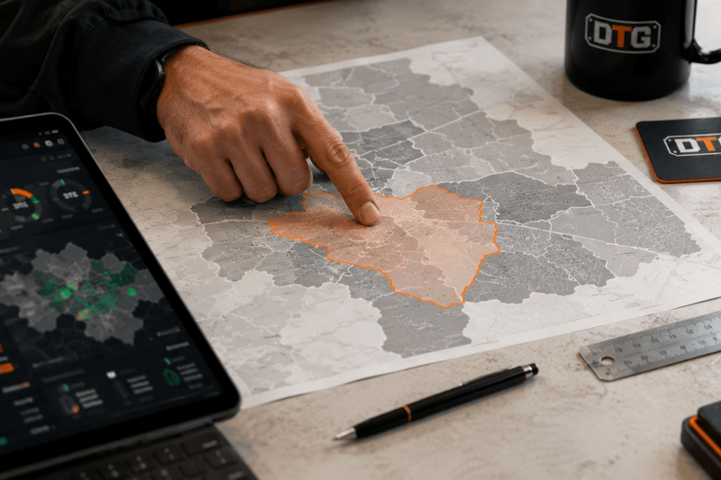 Territory review over a market coverage map