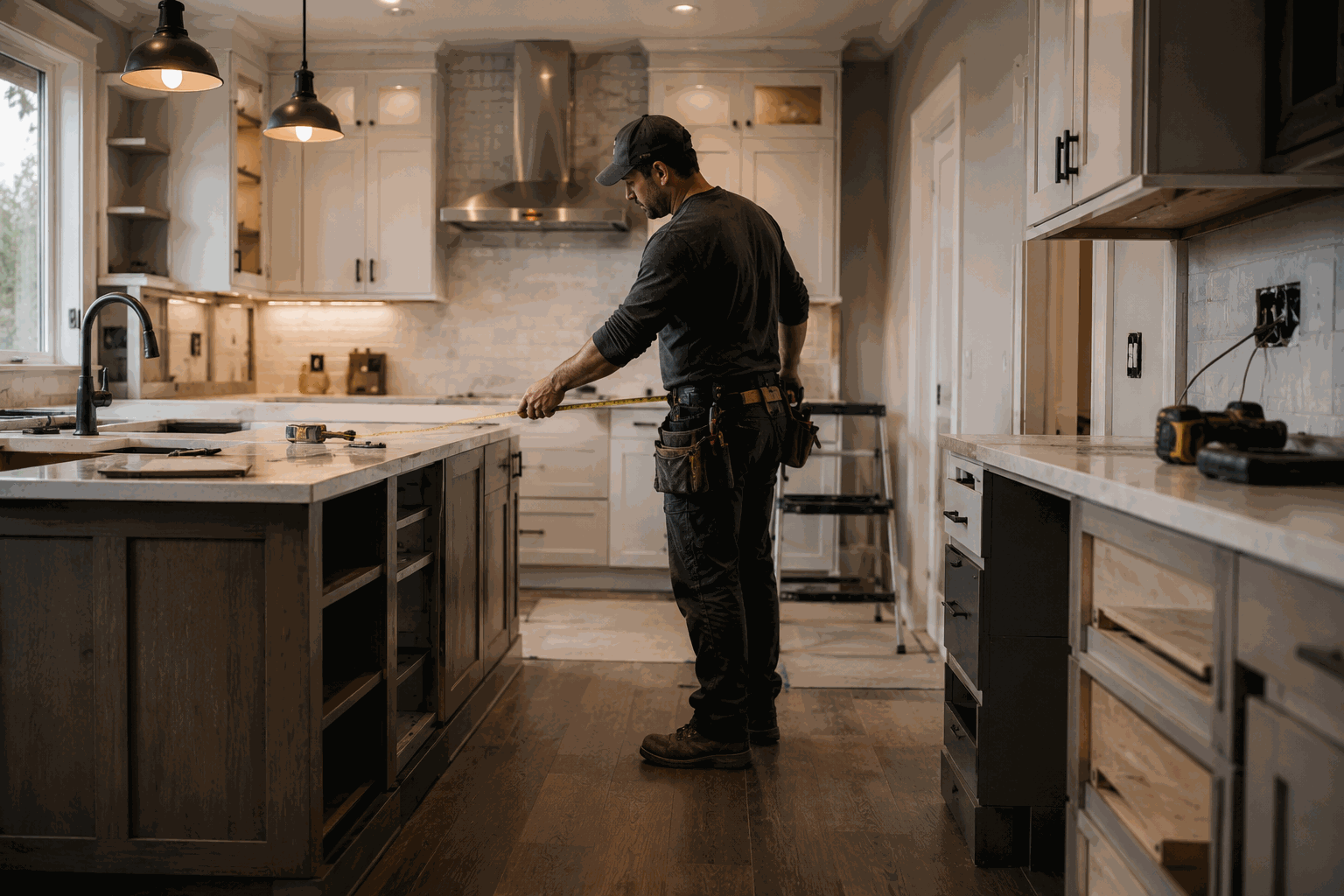 Contractor working on a kitchen remodel in progress