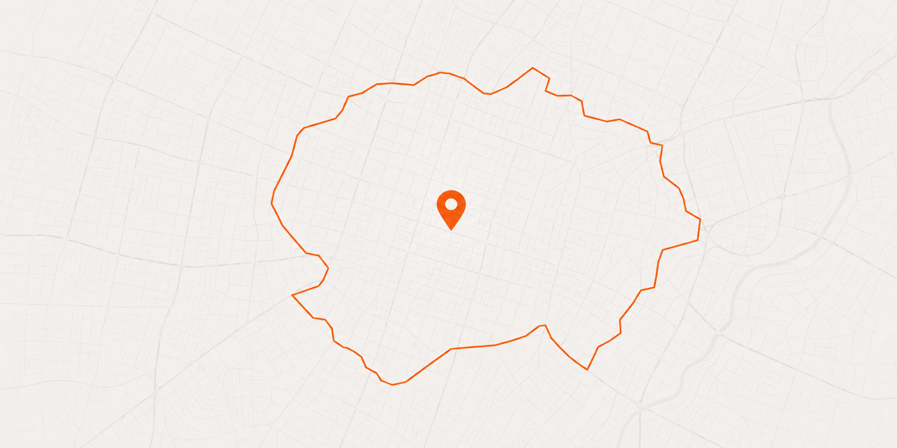 Territory map with one outlined city boundary and a single operator pin