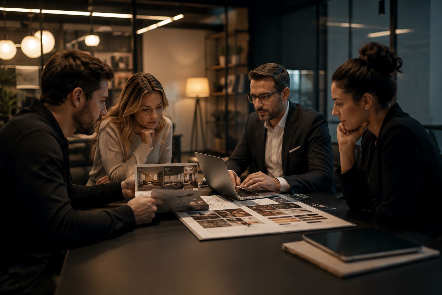 Agency boardroom with retainer paperwork on the table
