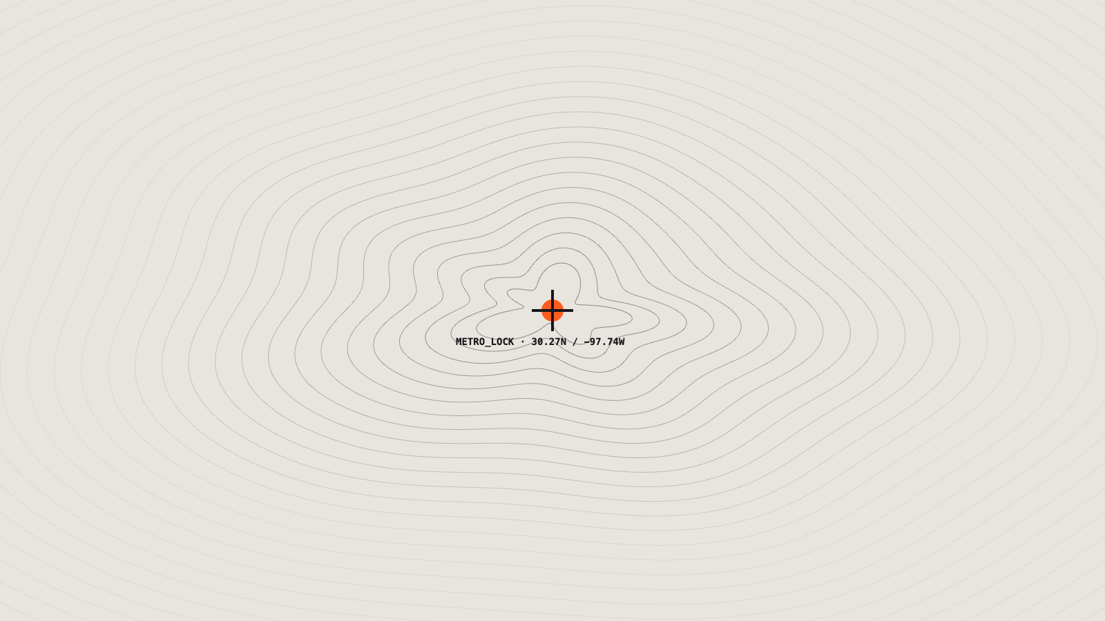 Topographic contour map with a single metro-lock marker