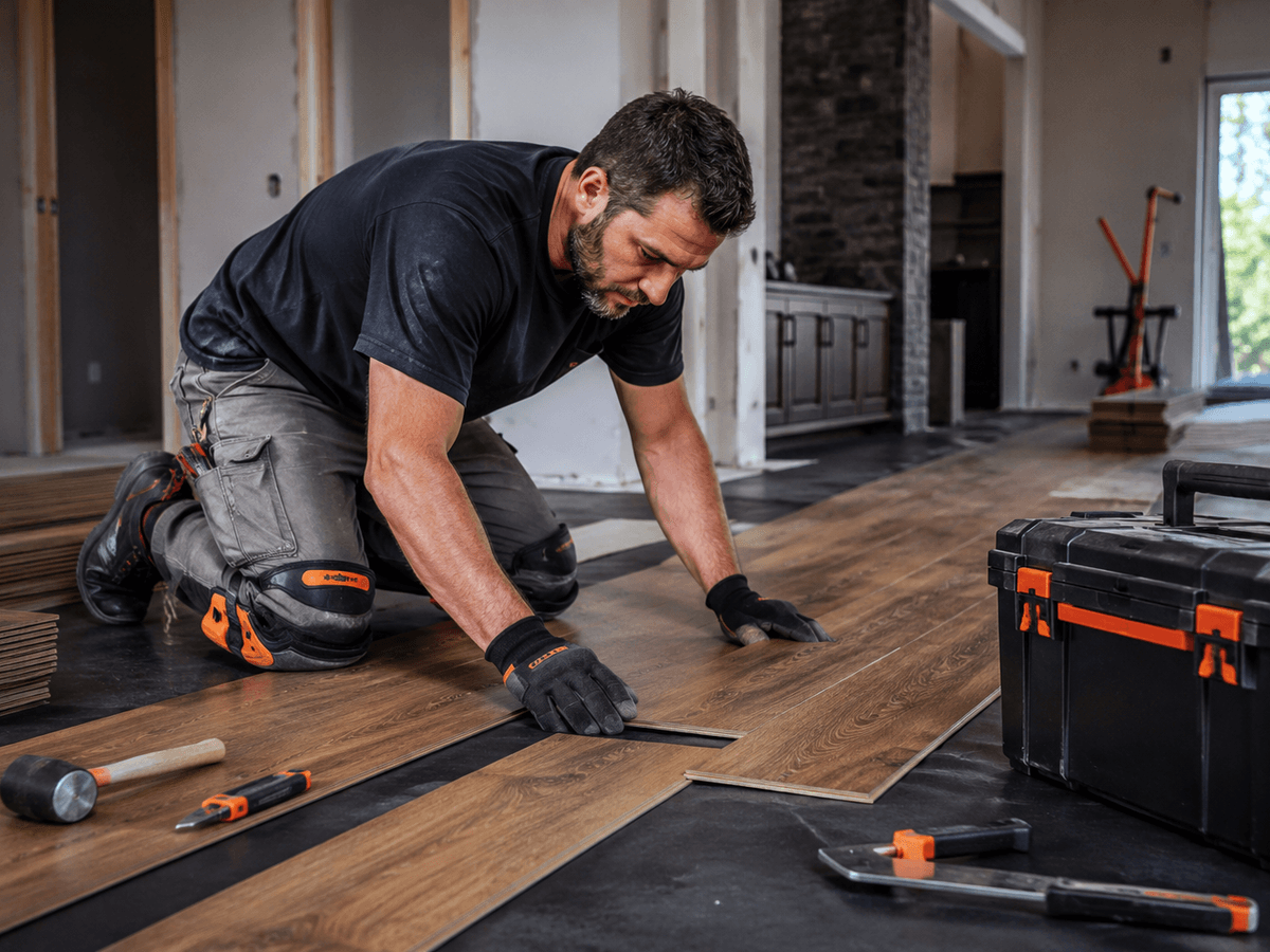 Sunlit oak flooring with a hand plane in a modern living room