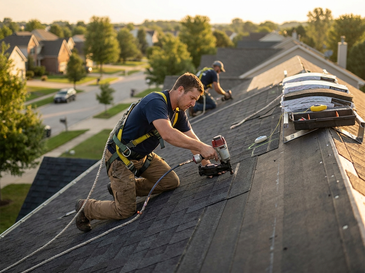 Roofing operator on a post-storm inspection