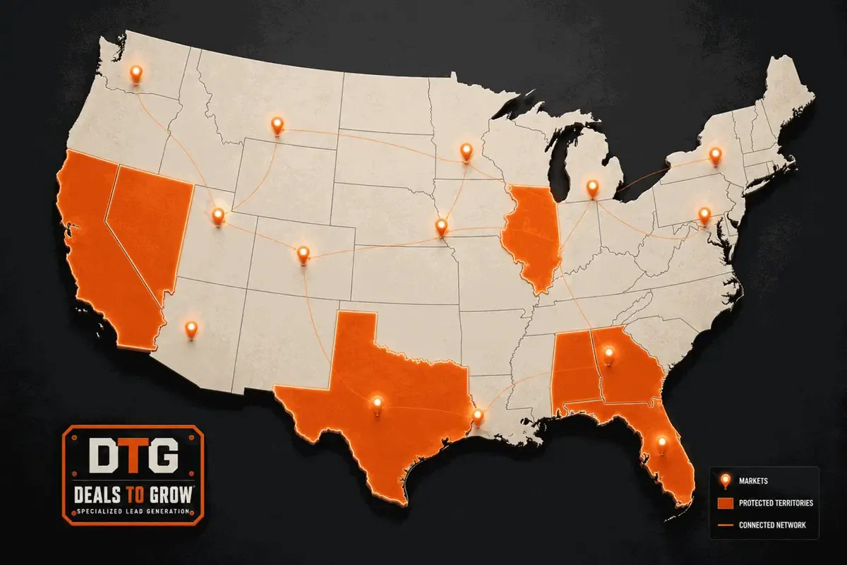 US territory map showing active DTG markets — one operator per metro