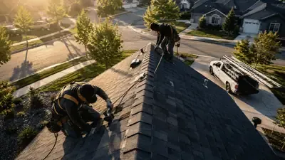 Roofing crew working on a residential roof