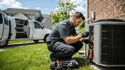 HVAC technician servicing a home system