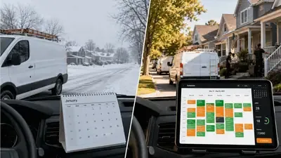 HVAC van and technician at a residential job