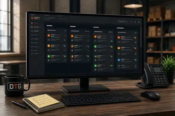 CRM pipeline stages on a desk monitor, every lead and quote in one place