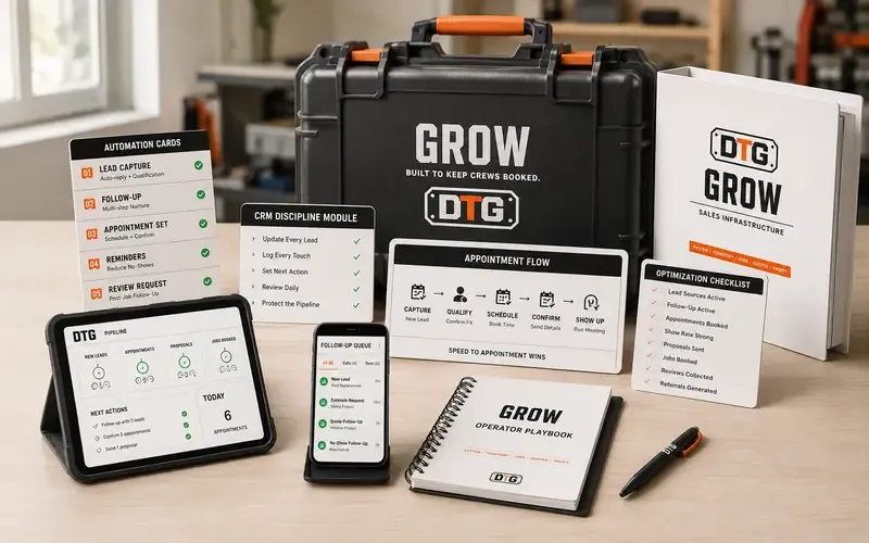 DTG Grow system kit — case, tablet dashboard, checklist cards and branded binder