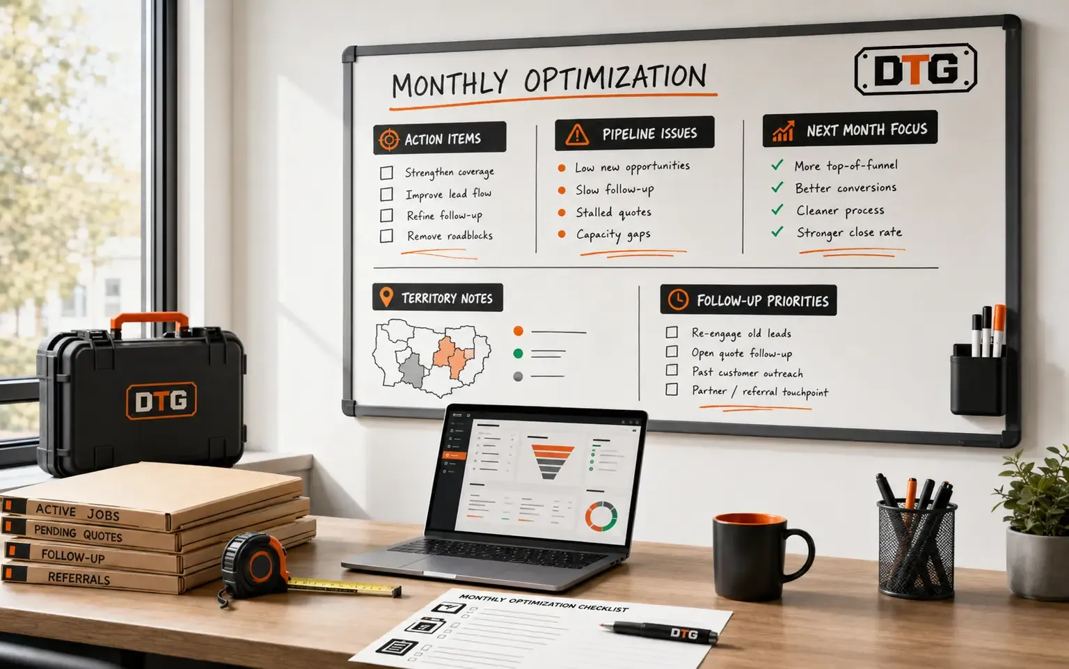 A whiteboard mapping the monthly plan to climb the rankings for money search terms