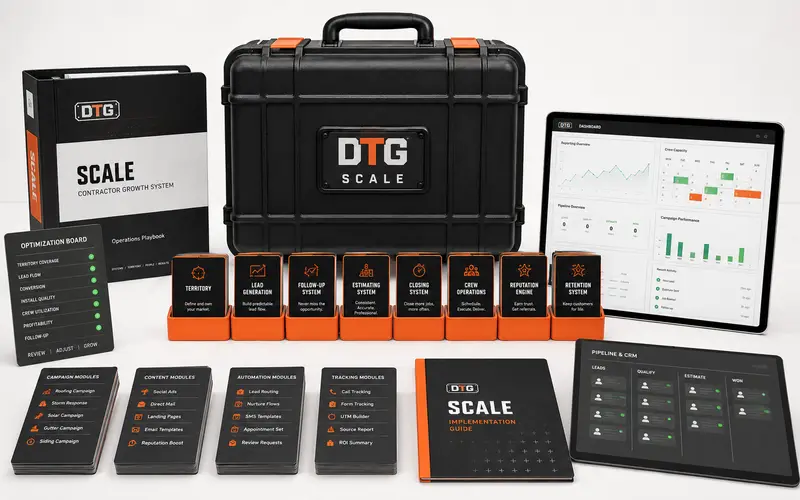 DTG Scale system kit — case, tablet dashboard, checklist cards and branded binder