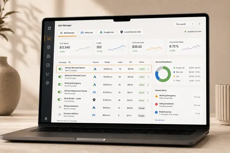 The DTG ads manager — Meta, Google & LSA campaigns in one console