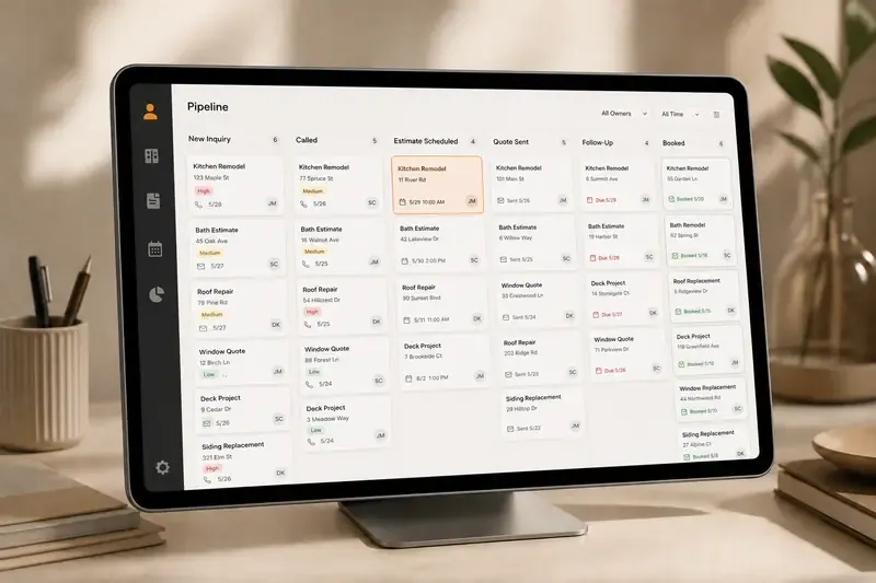The DealsToGrow CRM pipeline — every lead and booked job tracked in one view
