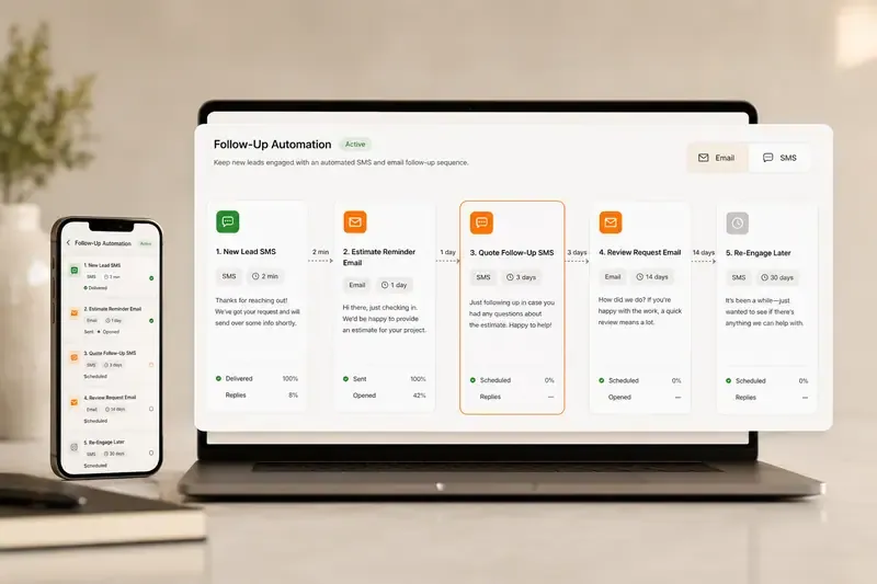 DealsToGrow email and SMS follow-up sequences working a lead until it books