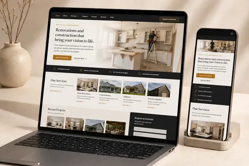 A DTG conversion landing page and authority site on laptop and phone