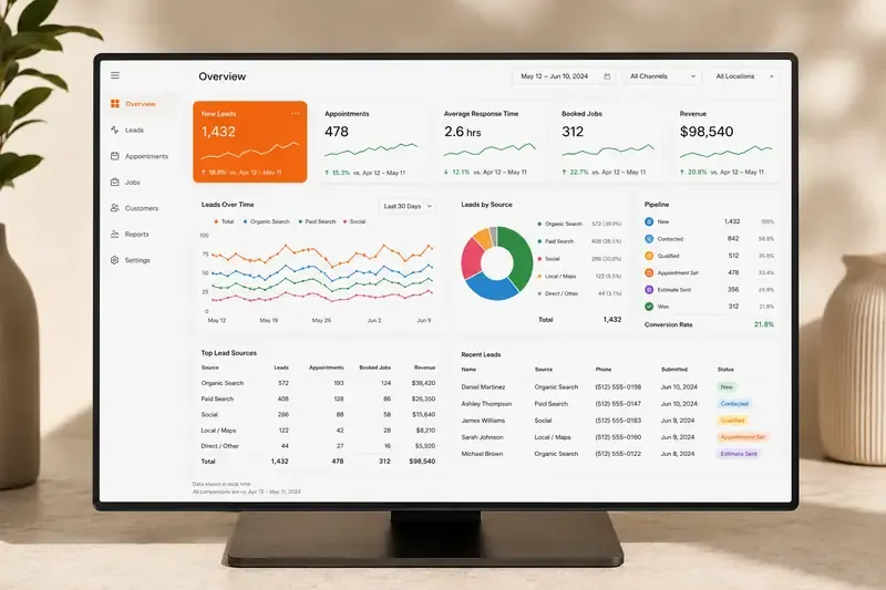 The DTG reporting dashboard — leads, follow-ups, and revenue tracked