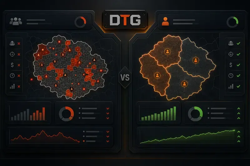 DTG market and demand audit dashboard showing competitor density against open territory