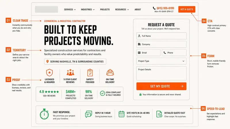 contractor website design: the problem, cost, risk, and fix for each gap