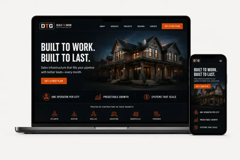The DTG authority website mockup — a high-converting contractor site built to rank and capture leads