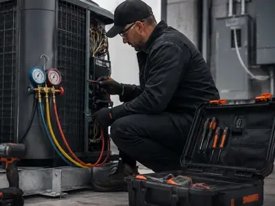 HVAC tech servicing a unit